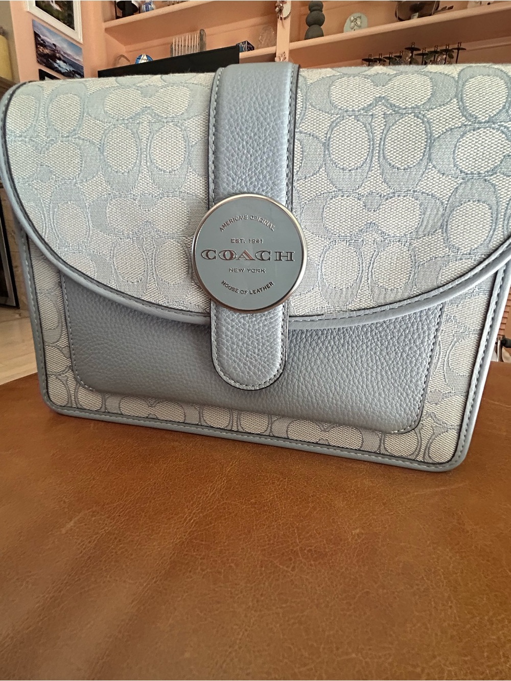 Coach Pale Blue Signature Canvas Crossbody Bag Lonnie Genuine